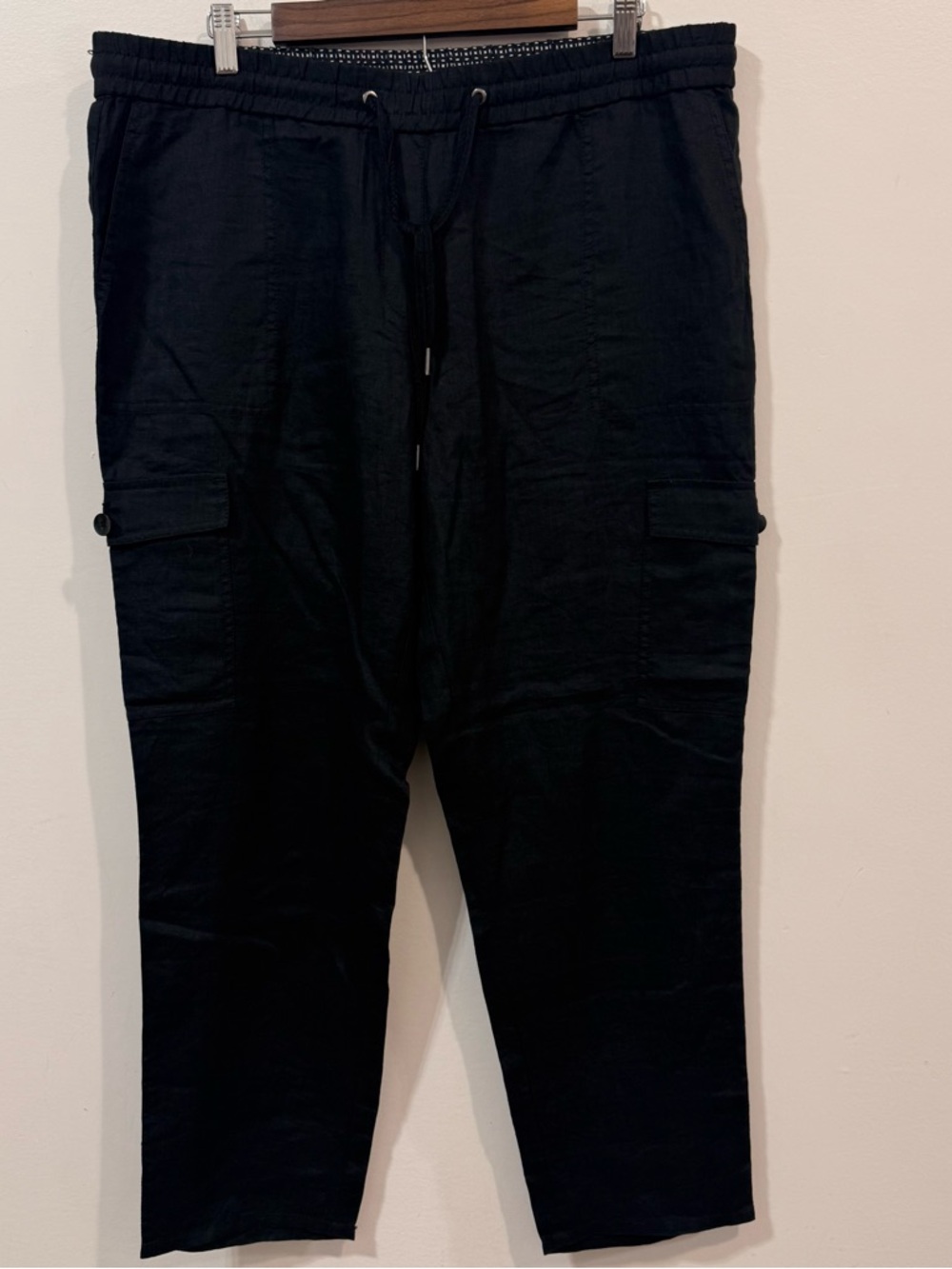 Olsen NWT Lisa Straight Fit Pure Linen Drawstring Waist Cargo Pants Size 14